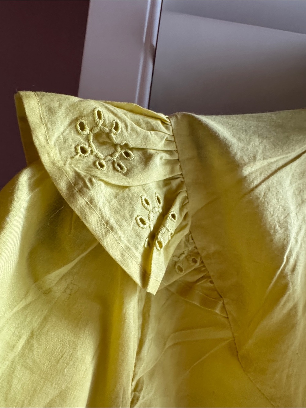 Jessica Simpson Yellow Ruffle Eyelet Button-Up Blouse - Picture 5 of 6